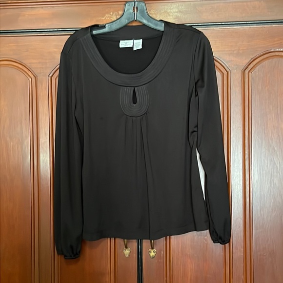 Worthington Stretch Black Boho Long Sleeve Blouse Size Medium - Picture 1 of 9